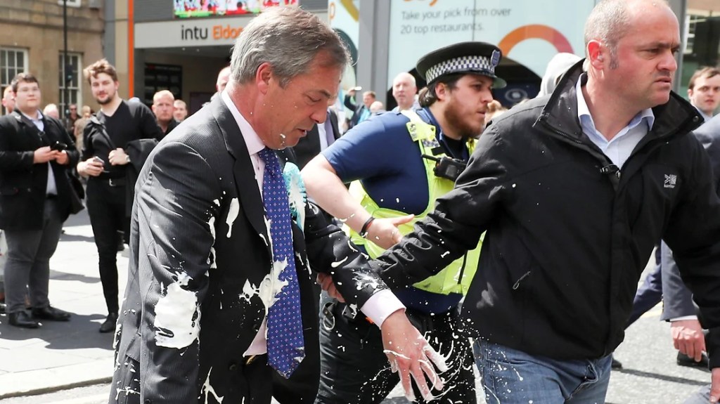Nigel Farage Hit By A Milkshake Attack… Security&nbsp;Fail!