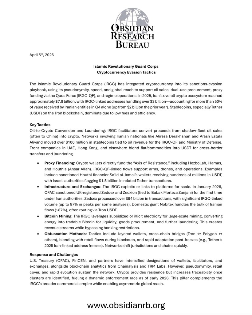 Obsidian Research Bureau - IRGC Cryptocurrency Tactics
